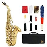ammoon LADE Or Brass Carve Motif Bb Bent Althorne Soprano Saxophone Sax Blanc Pearl Shell Boutons Instrument Vent avec Gants ...
