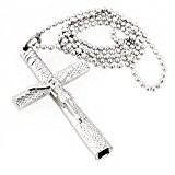 BQLZR Pendentif clé de batterie Christ sur la croix en acier plaqué chrome + chaîne longue Trou 6 x 6 mm