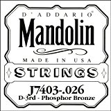 D'Addario Corde seule en bronze phosphoreux pour mandoline D'Addario J7403, troisième corde, .026