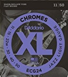 D'Addario Cordes à filet plat pour guitare électrique D'Addario Chromes ECG24, Jazz Light, 11-50