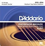 D'Addario Cordes en bronze phosphoreux pour guitare acoustique 12 cordes D'Addario EJ37, Medium Top/Heavy Bottom, 12-54