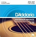 D'Addario Cordes en bronze phosphoreux pour guitare acoustique 12 cordes D'Addario EJ38, Light, 10-47