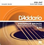D'Addario Cordes en Bronze Phosphoreux pour Guitare Acoustique avec Revêtement D'Addario EJ15 Extra Light 10-47 1-Jeux