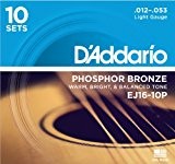 D'Addario Cordes en Bronze Phosphoreux pour Guitare Acoustique D'Addario EJ16-10P Light 10-Jeux