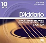D'Addario Cordes en Bronze Phosphoreux pour Guitare Acoustique D'Addario EJ26-10P Custom Light 11-52 10-Jeux