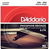 D'Addario Cordes en bronze phosphoreux pour mandole D'Addario EJ76, Medium, 15-52