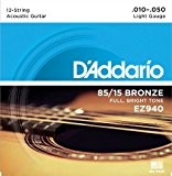 D'Addario Cordes en bronze pour guitare acoustique 12 cordes D'Addario EZ930, 85/15, Light, 10-47