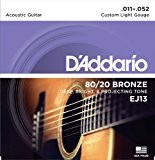 D'Addario Cordes en bronze pour guitare acoustique avec revêtement D'Addario EJ13, 80/20, Custom Light, 11-52