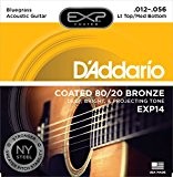 D'Addario Cordes en bronze pour guitare acoustique avec revêtement D'Addario EXP14, 80/20, Light Top/Medium Bottom/Bluegrass, 12-56