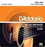 D'Addario Cordes en bronze pour guitare acoustique D'Addario EJ10, Extra Light, 10-47