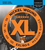 D'Addario Cordes en nickel pour basse 5 cordes D'Addario EXL160-5, Medium, 50-135, cordes longues