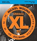 D'Addario Cordes en nickel pour basse D'Addario EXL160SL, Medium, 50-105, cordes extra-longues