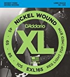 D'Addario Cordes en nickel pour basse D'Addario EXL165, Custom Light, 45-105, cordes longues