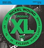 D'Addario Cordes en nickel pour basse D'Addario EXL220S, Super Light, 40-95, cordes courtes