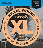 D'Addario Cordes en nickel pour guitare électrique D'Addario EXL115, Medium/Blues-Jazz Rock, 3ème corde avec filet, 11-49