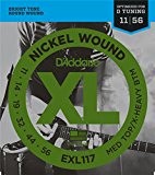 D'Addario Cordes en nickel pour guitare électrique D'Addario EXL117, Medium Top/Extra Heavy Bottom, 11-56