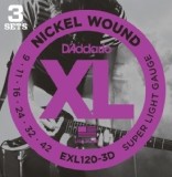D'Addario Cordes en nickel pour guitare électrique D'Addario EXL120-3D, Super Light, 9-42, 3 Jeux