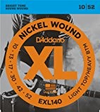 D'Addario Cordes en nickel pour guitare électrique D'Addario EXL140, Light Top/Heavy Bottom, 10-52, 1 Jeux