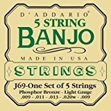 D'Addario Cordes pour banjo 5 cordes D'Addario J69, bronze phosphoreux, Light, 9-20