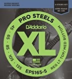 D'Addario Cordes pour basse 5 cordes D'Addario ProSteels EPS165-5, Custom Light, 45-135, cordes longues