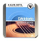 D'Addario DA-AZ04 Pack de 4 jeux de cordes pour Guitare acoustique EJ16 + Accordeur à pince NS Micro