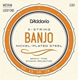 D'Addario EJ61 Jeu de cordes en nickel pour Banjo 5 cordes 10-23 Medium