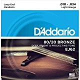 D'Addario EJ62 Mandolin 80/20 Bronze light, Loop End