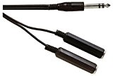 Electrovision - Cordon Noir 2 Conducteurs Blindé avec Jack Stéréo Mâle 6.35mm vers Deux Jacks Stéréo Femelles 6.35mm. 1.20m