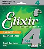 Elixir 14702 Combinaison composée de 4 cordes en acier inoxydable pour Basse électrique, Medium Gauge, long scale
