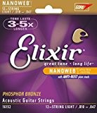 Elixir 16152 Combinaison composée de 12 cordes pour guitare acoustique Phosphor Bronze, Light, revêtement Nanoweb