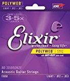 Elixir Jeu de cordes pour guitare acoustique 80/20 Bronze Revêtement Polyweb Light 0.012-0.053