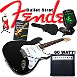 Guitare électrique Squier Bullet Strat Fender originaux Noir + 60 W, amplificateur, housse, accordeur, trépied, câble, trémolo + Guitare : Sonny S ...