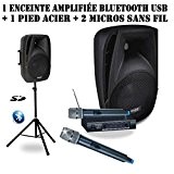 Ibiza Sound - Pack Sono Portable Enceinte Amplifiée 150W + Pied + 2 Micros Sans Fil Pa-Dj