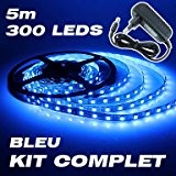 Kit complet Ruban LED Professionnel Flexible - 5 Mètres - 60 LED/M - Couleur BLEU - 3528