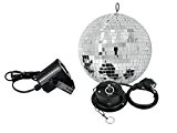 Kit lumière Disco NIGHT FEVER avec boule à facettes couleur argent + moteur + projecteur ponctuel LED, Ø 20 cm ...