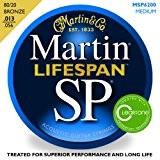 Martin 80/20 Bronze Lifespan Jeu de cordes pour guitare folk Tirant medium 13-56