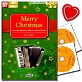Merry Christmas pour accordéon - 45 chansons de Noël (légèrement arrangés spécialement conçu pour accordéon) Plus 2 CD pour accompagner - avec cœur Note colorée Pince