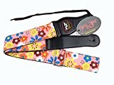 New Pink Flower Blue Retro Hippie Acoustic Electric Guitar Strap Faux Leather