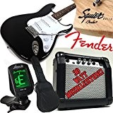 Original Fender Guitare électrique SQUIER Bullet Strat Noir 30 W Amplificateur, accordeur - Facile Câble pour débutants, étui, sangle de guitare et kit ...