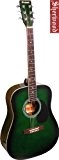 Original sherwood western dreadnought guitare acoustique couleur: emerald green vert avec jeu de cordes, accordeur et sacoche