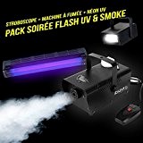 PACK Soirée Machine à fumée 400W + Stroboscope + Réglette lumière noire UV néon