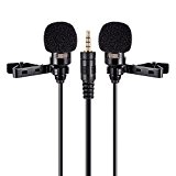 PChero dual-headed lavalier clip-on microphone omnidirectionnel condensateur pour Apple iPhone, iPad, iPod Touch, smartphones Android et Windows