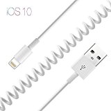 PhoneStar câble spiralé étirable USB à Lightning câble de charge pour Apple iPhone 7, 7 Plus, 7 Pro, 6s, 6s ...