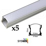 Profilé aluminium 5 Mètres encastrable ( 5 x 1 mètre ) avec diffuseur opaque aspect néon.