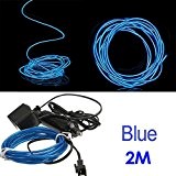 SODIAL (R) Parti LED Car Light 2M EL flexible Fil Neon Corde Tube + 12V Onduleur - Bleu