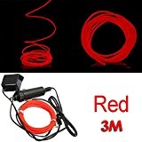 SODIAL (R) Parti LED Car Light 3M EL flexible Fil Neon Corde Tube + 12V Onduleur - Rouge