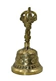 Tibétaine cloche du temple avec pochette de protection vert (KTS-BELL-01)