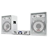 White star series Set sono complet - Amplificateur DJ, 2 enceintes, câbles (1200 W de puissance, 250 personnes) - blanc ...