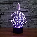 XJoel Middle Finger Lamp 3D Chambre Chambre Nuit décorative lumière multi 7 changement de couleur USB Bouton Câble Smart Touch ...