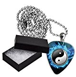 Ying And Yang Boxed Metal Guitar Pick Necklace Collier Médiator (GD)